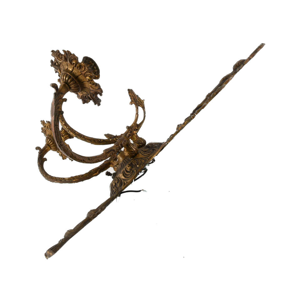 Antique Oversized Brass Ornate Wall Sconce-3