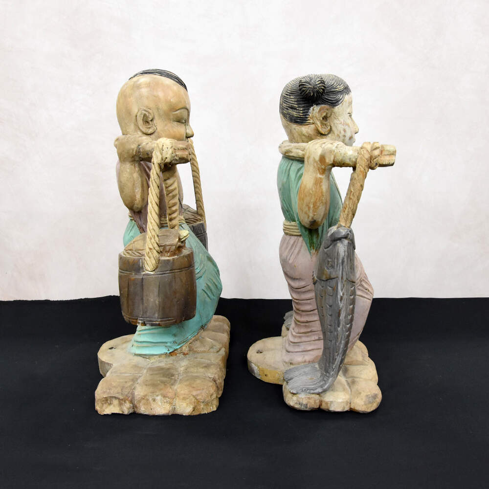 Hand-Carved Wooden Market Bound Villagers-5