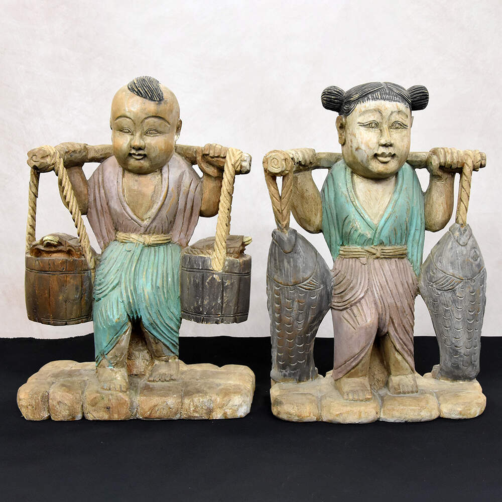 Hand-Carved Wooden Market Bound Villagers-1