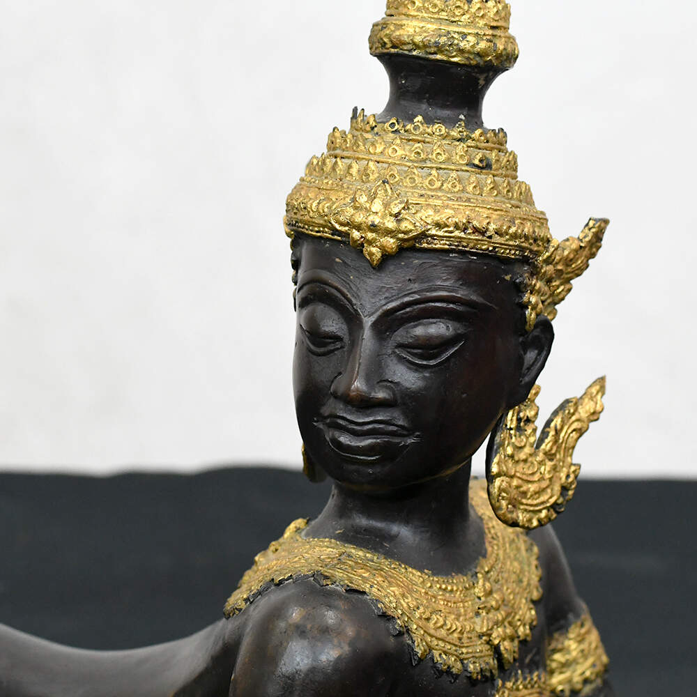 Gilded Bronze Burmese Manussiha Statue-6
