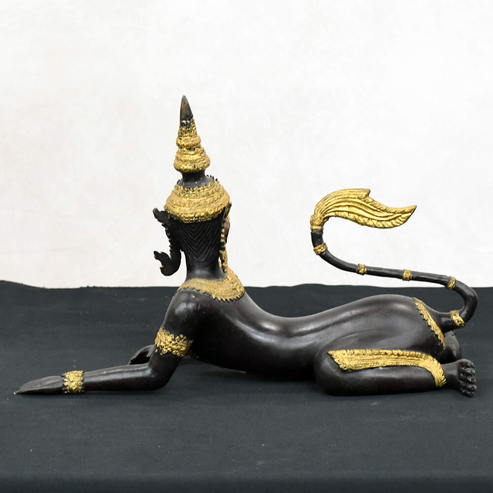 Gilded Bronze Burmese Manussiha Statue-4