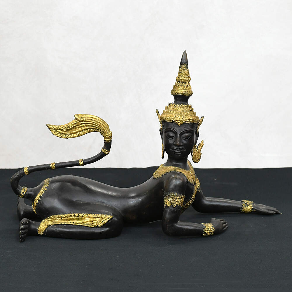 Gilded Bronze Burmese Manussiha Statue-1