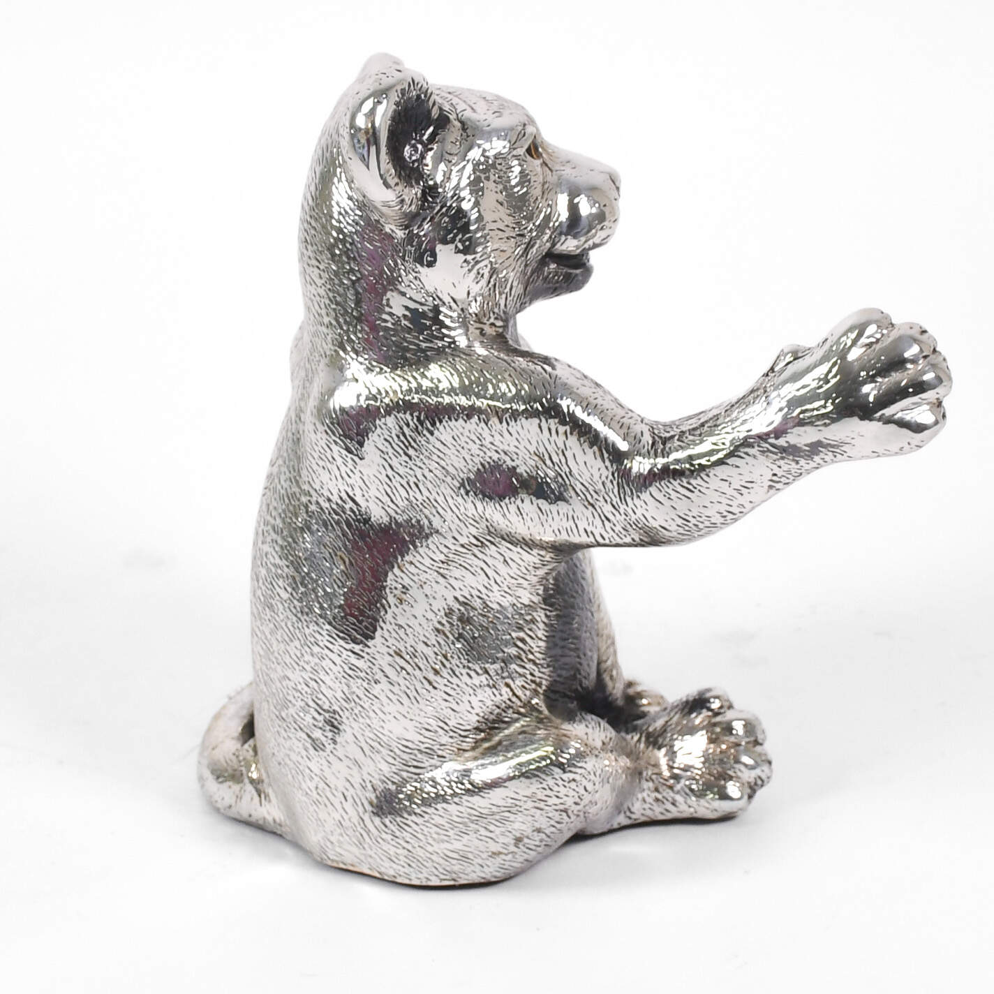 Silver Clad Playful Lion Cub Sculpture-4