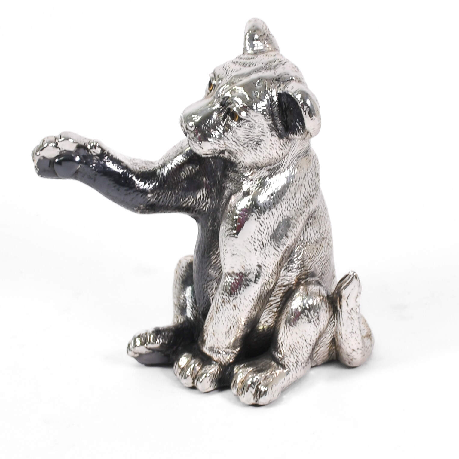 Silver Clad Playful Lion Cub Sculpture-2