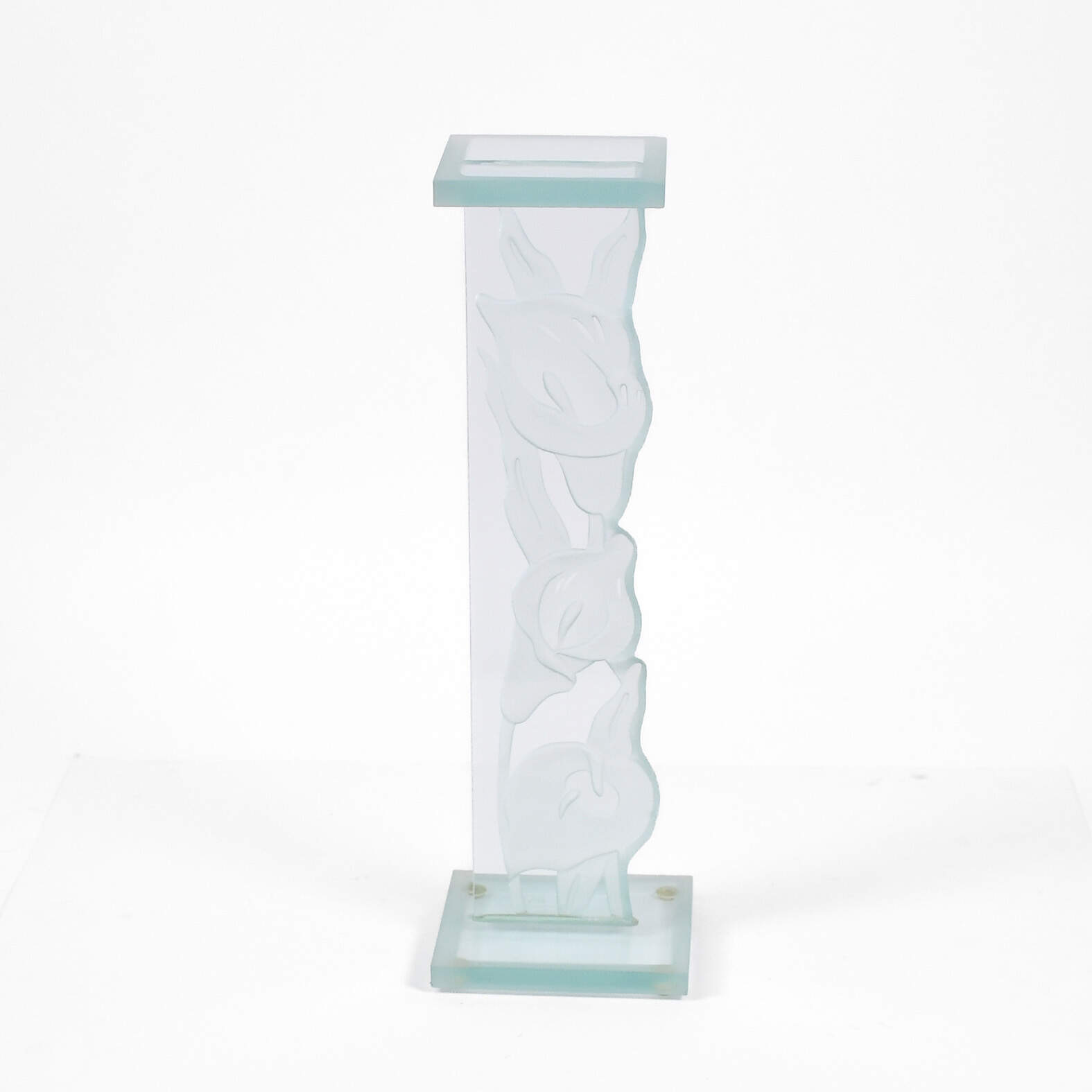 Signed Caldon Etched and Frosted Glass Calla Lily Sculpture-1