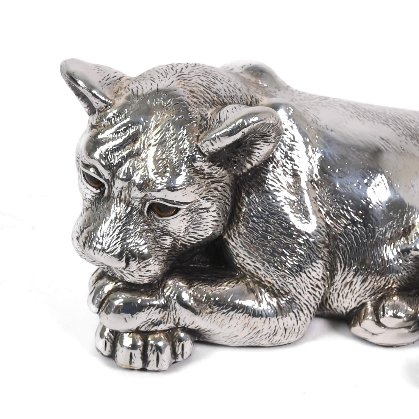 Silver Clad Laying Lion Cub Sculpture-5
