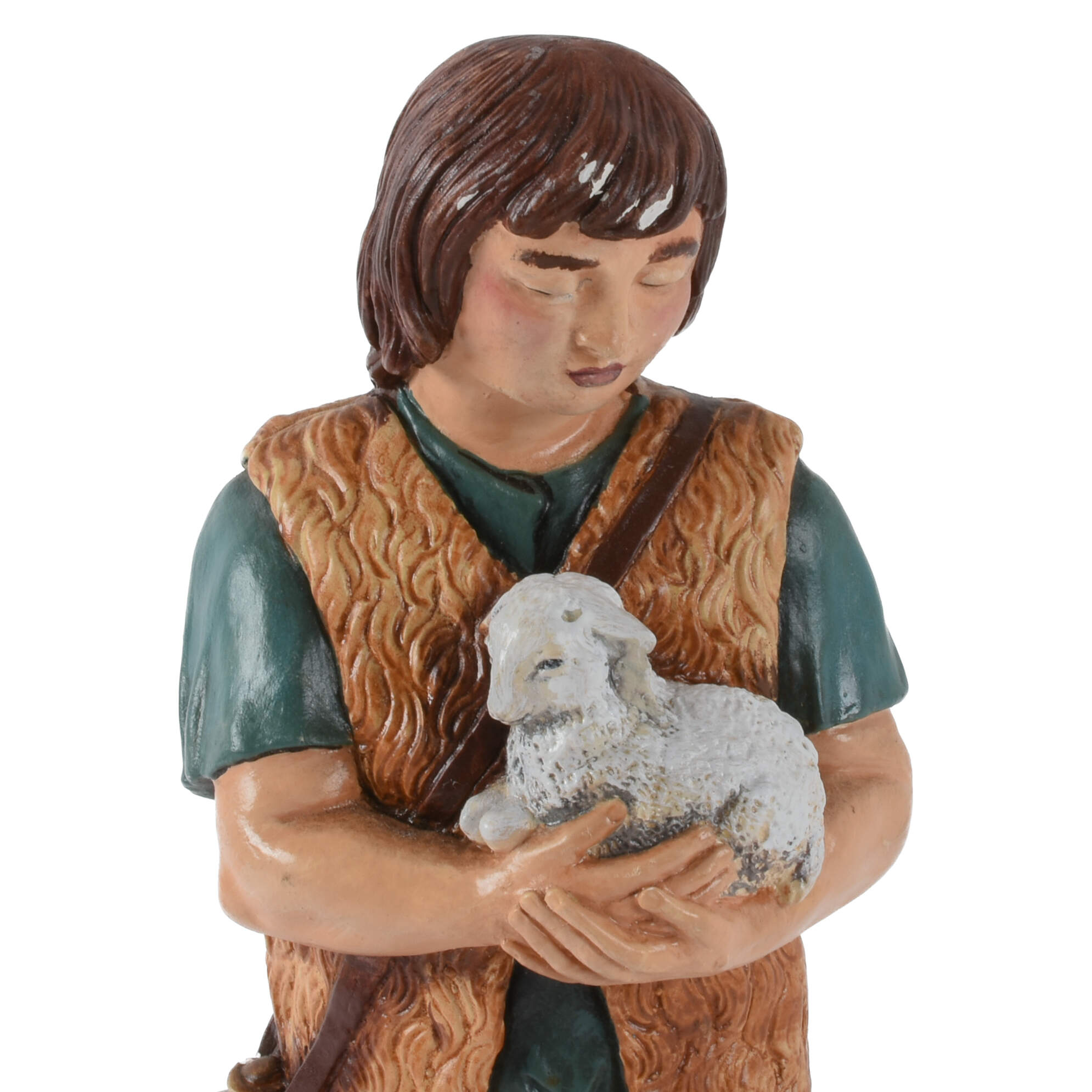 Painted Nativity Shepard and Lambs Figure-4