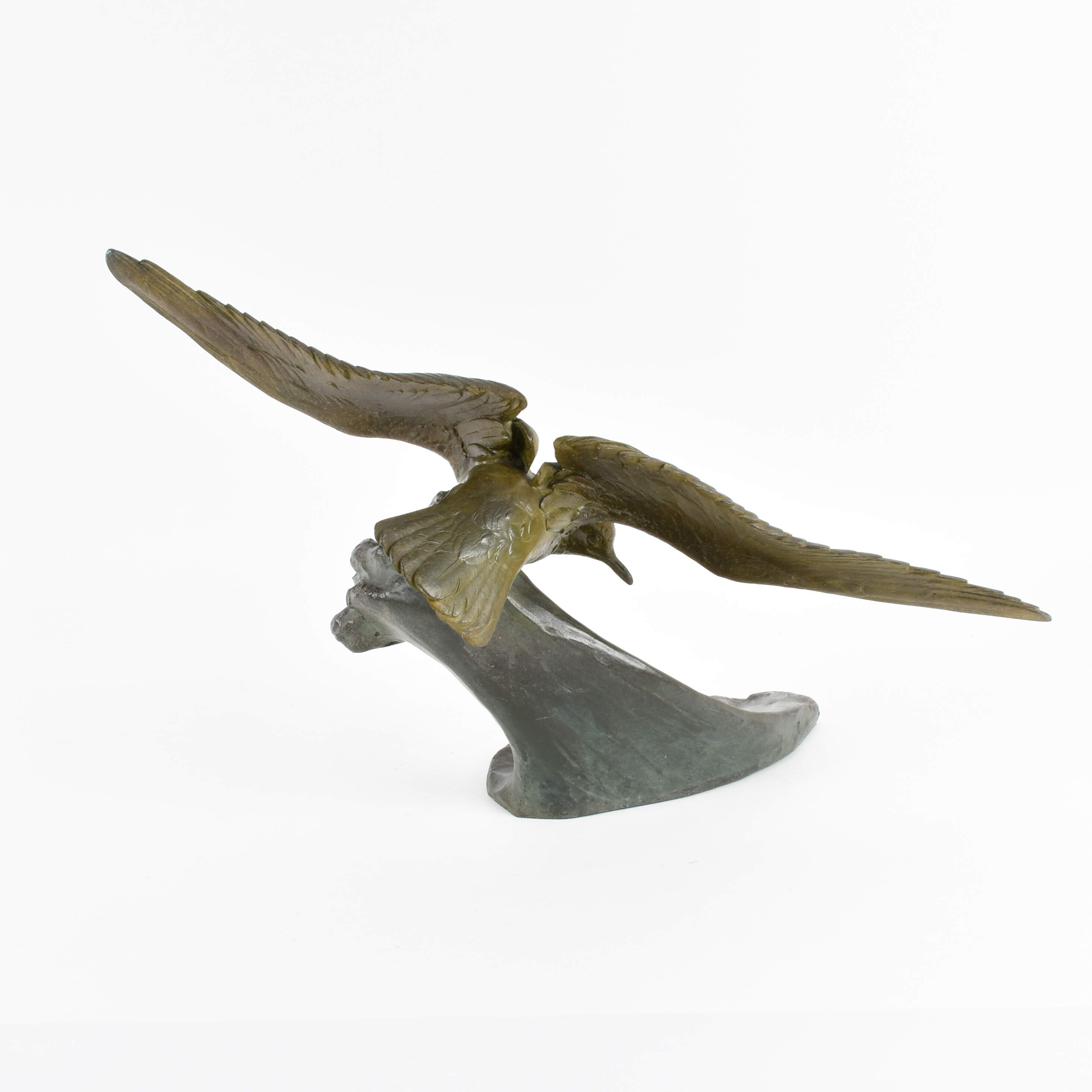 Antique Signed Henri Lechesne Seagull Sculpture on Black Base-4
