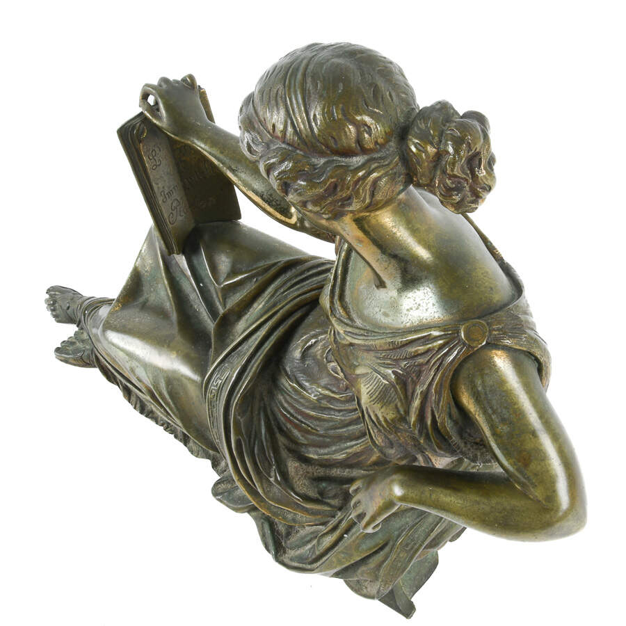 Antique Bronze of Woman Reading Plato Statue After Jean-Jacques Pradier-8