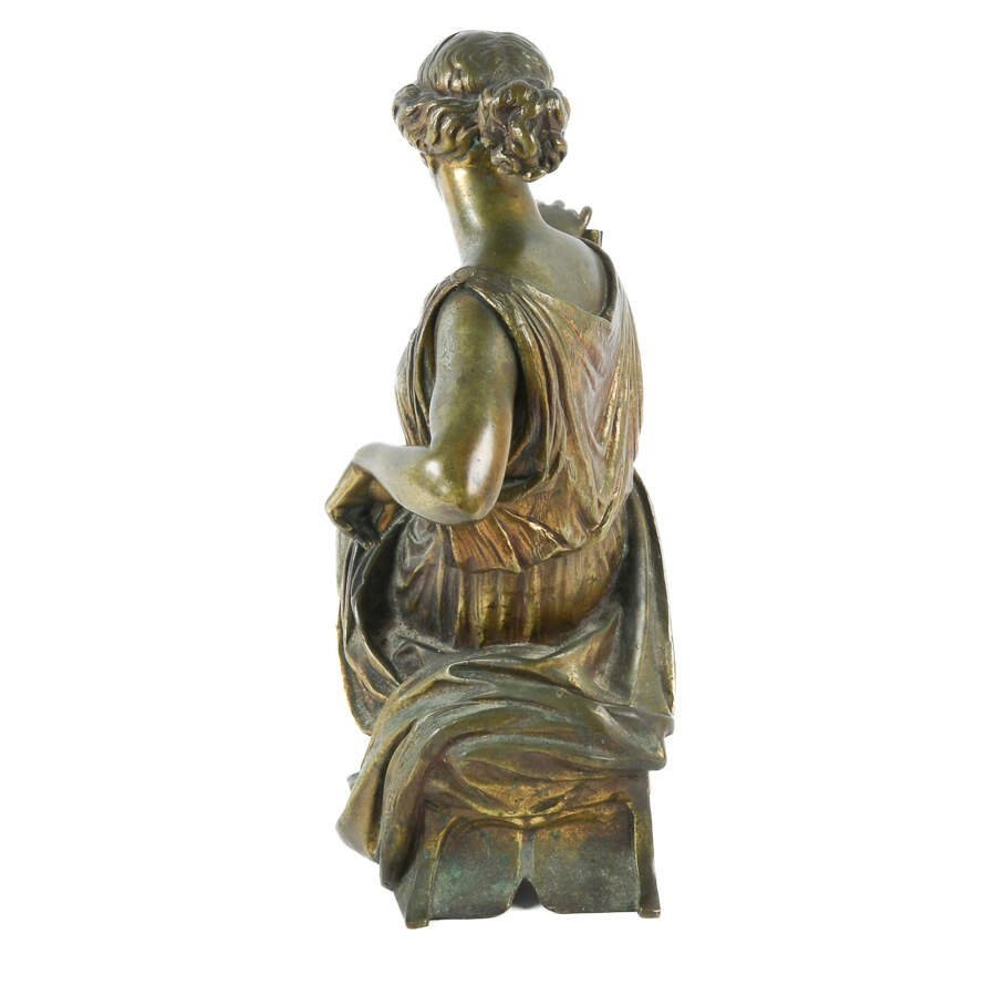 Antique Bronze of Woman Reading Plato Statue After Jean-Jacques Pradier-5