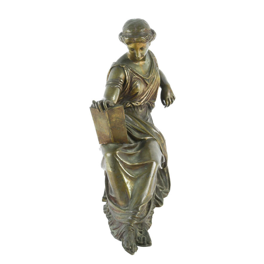 Antique Bronze of Woman Reading Plato Statue After Jean-Jacques Pradier-2