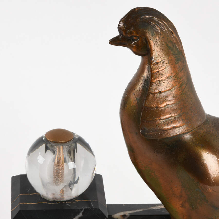 Art Deco Pheasant Mantel Sculpture on Marble Base-6