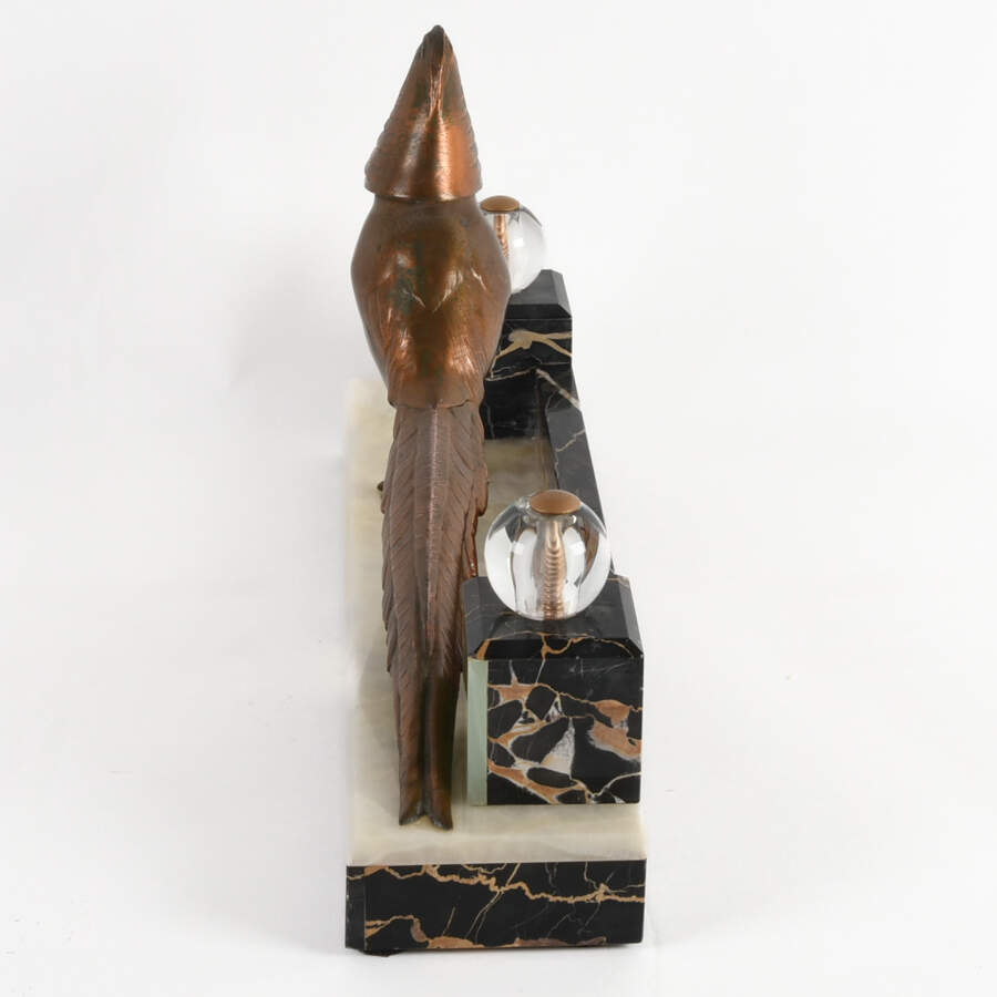 Art Deco Pheasant Mantel Sculpture on Marble Base-2