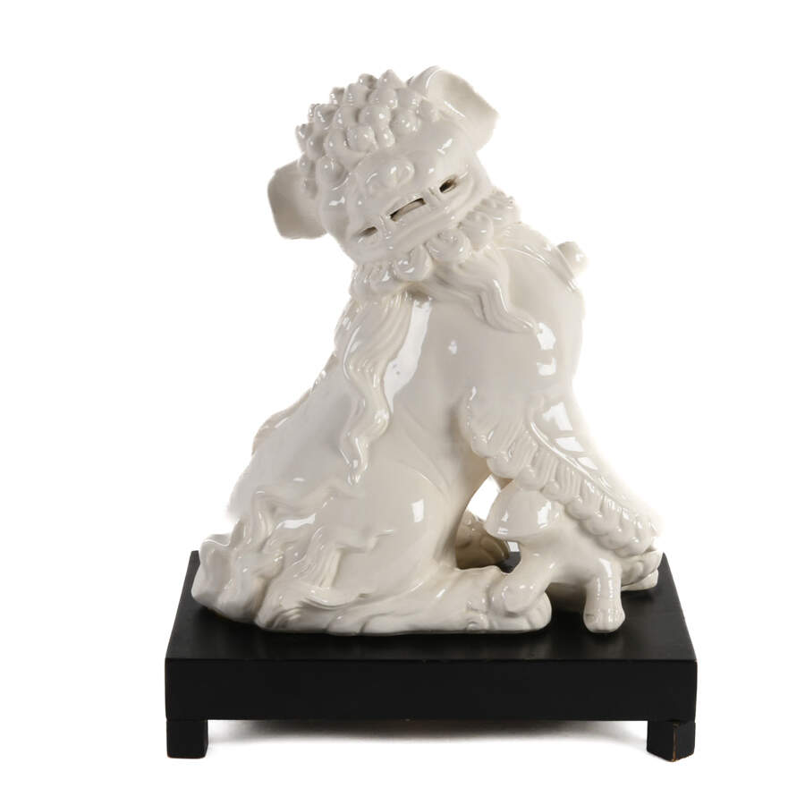 Blanc De Chine Imperial Lion on Black Pedestal Base-1
