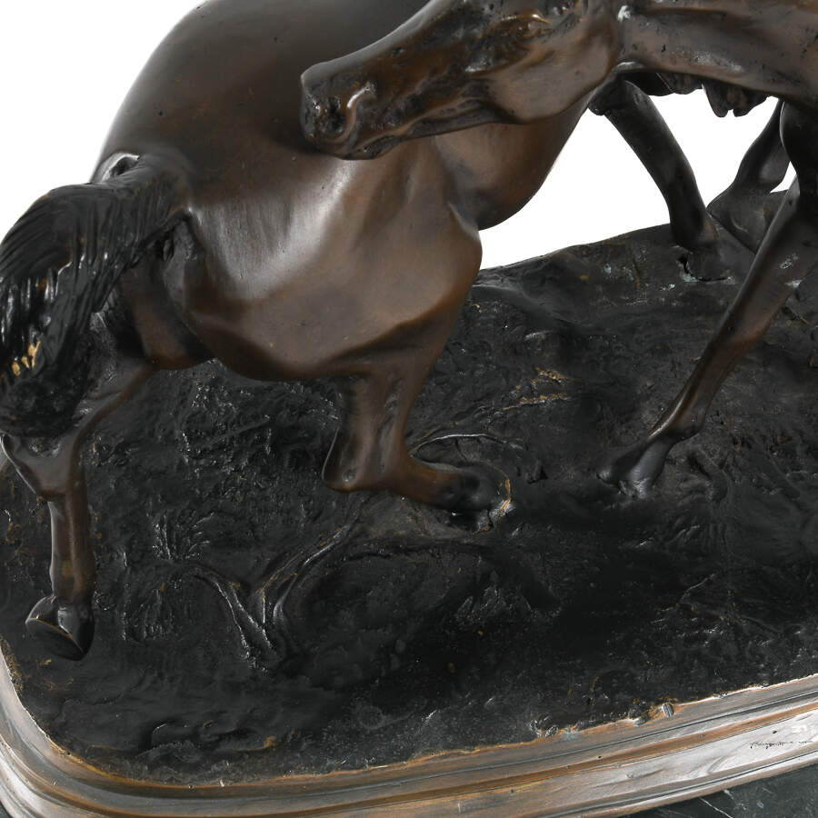 Metal Horses Sculpture on Marble Stand-13