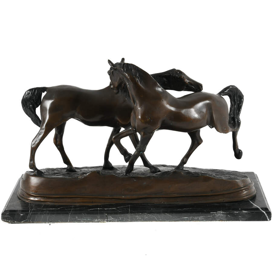 Metal Horses Sculpture on Marble Stand-7