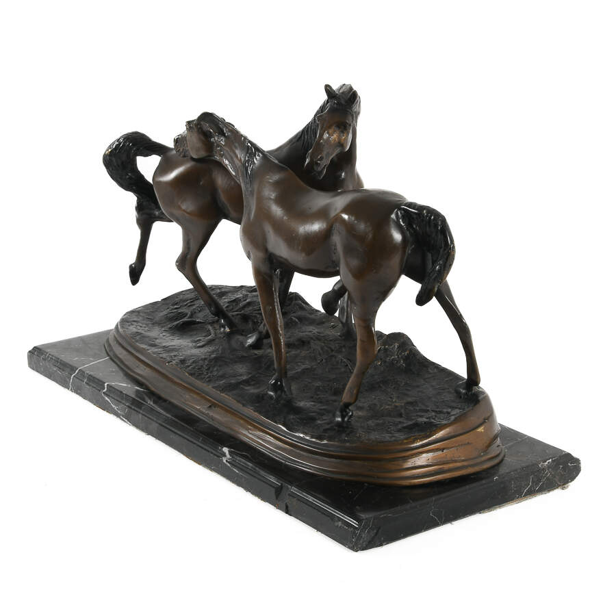 Metal Horses Sculpture on Marble Stand-5