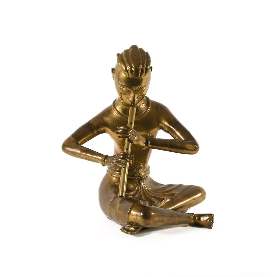 Thai Brass Flute Player Sculpture After Yimsiri's "Musical Rhythm"-11