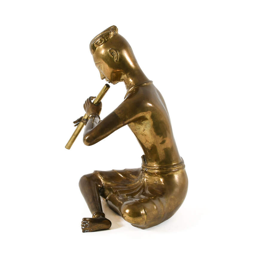 Thai Brass Flute Player Sculpture After Yimsiri's "Musical Rhythm"-8