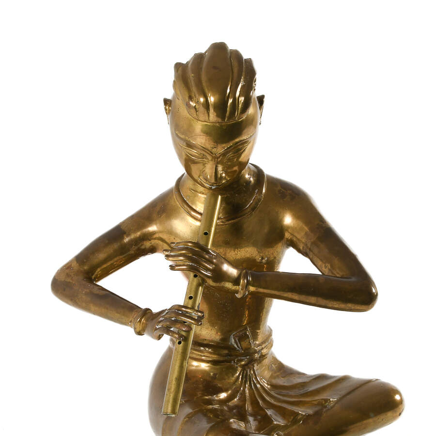 Thai Brass Flute Player Sculpture After Yimsiri's "Musical Rhythm"-3
