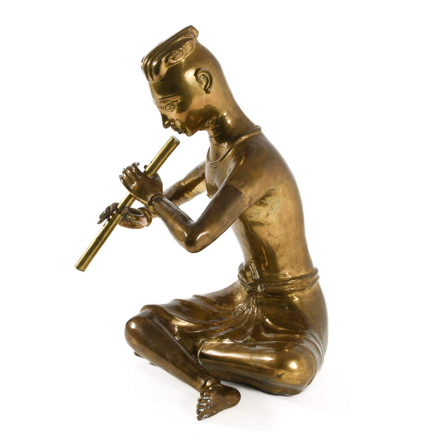 Thai Brass Flute Player Sculpture After Yimsiri's "Musical Rhythm"-2