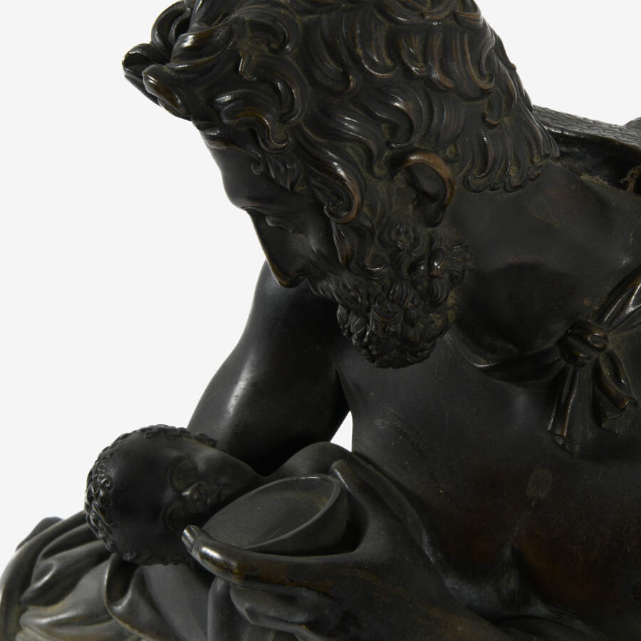 Antique Bronze Silenus Feeding Young Bacchus Sculpture-8