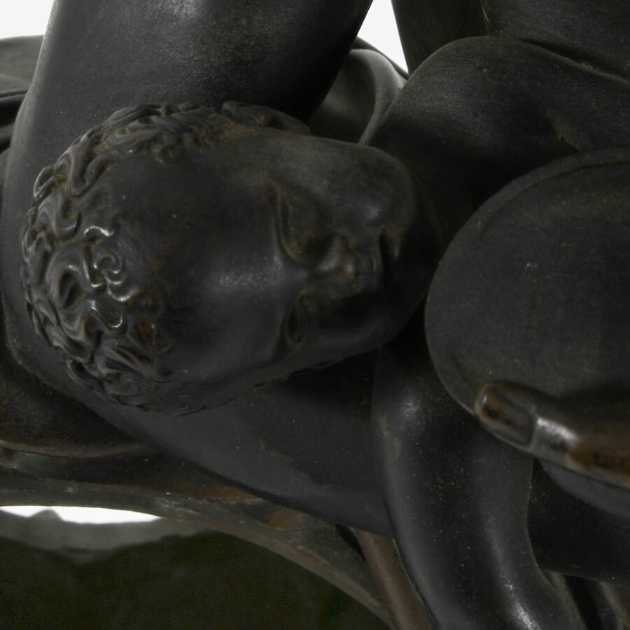 Antique Bronze Silenus Feeding Young Bacchus Sculpture-5