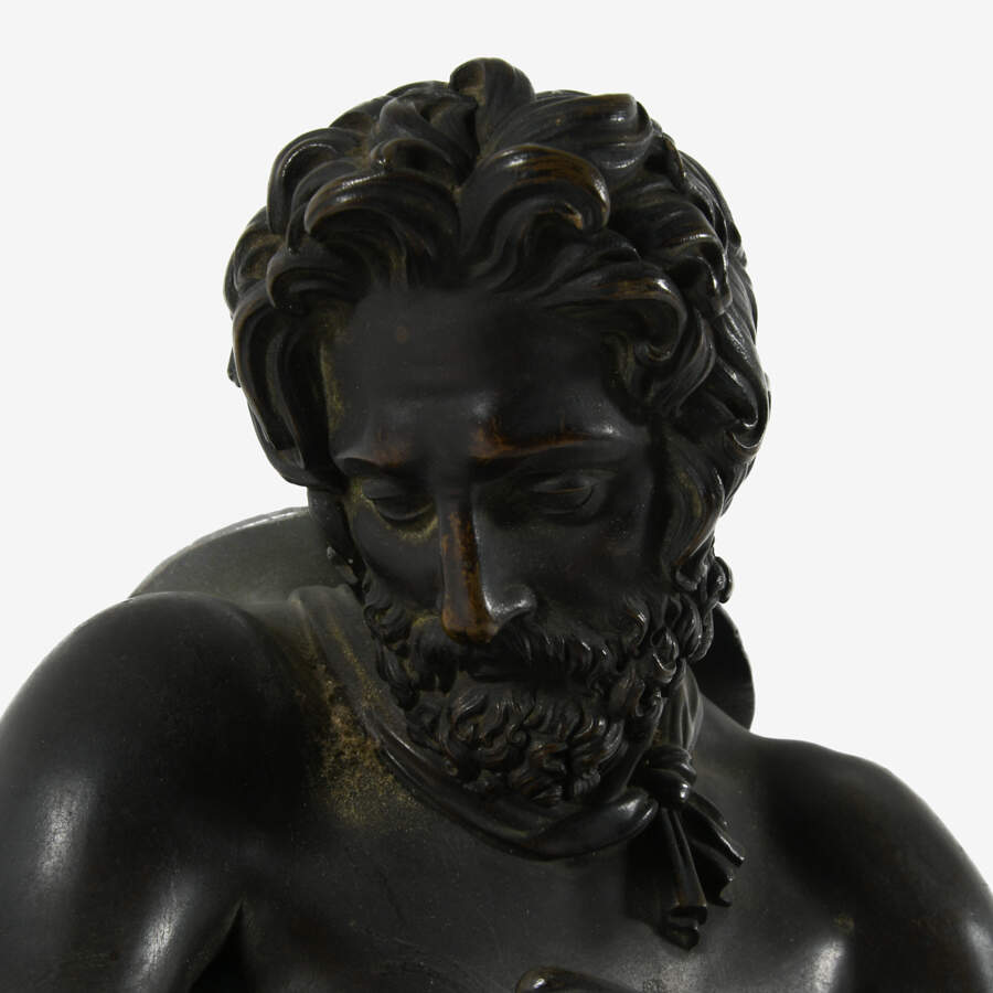 Antique Bronze Silenus Feeding Young Bacchus Sculpture-4