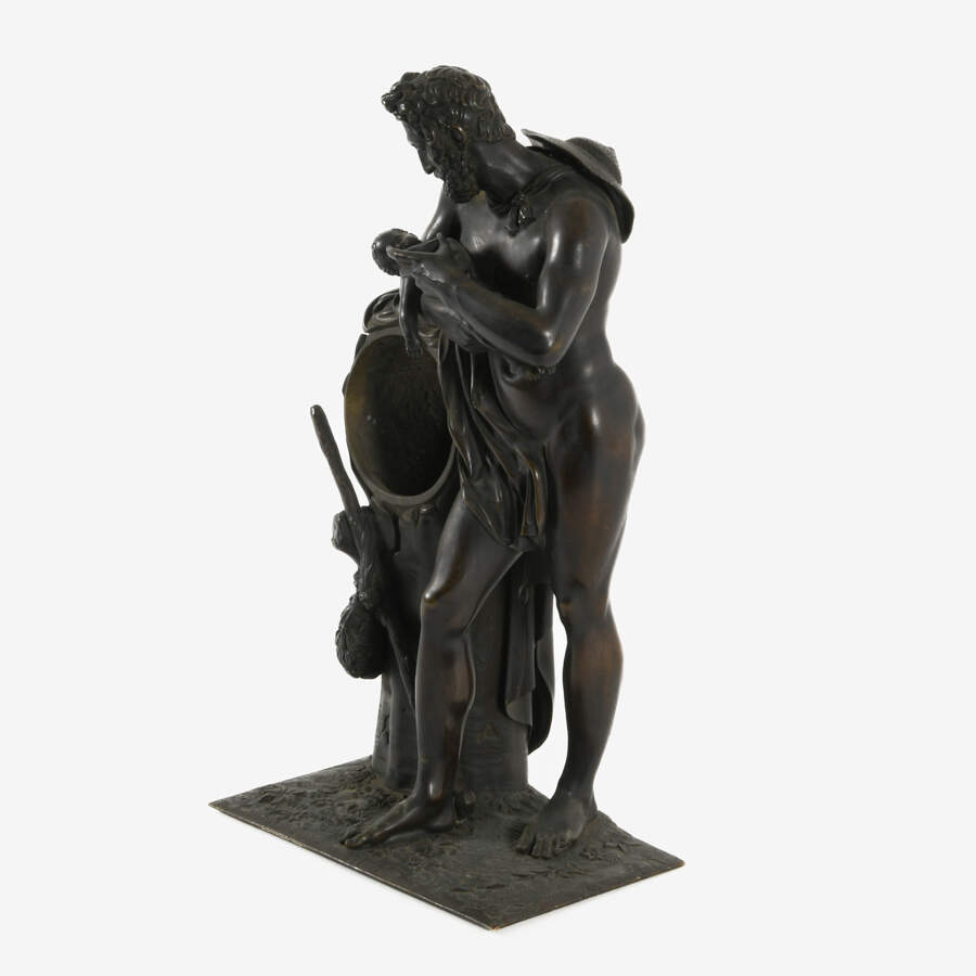 Antique Bronze Silenus Feeding Young Bacchus Sculpture-2