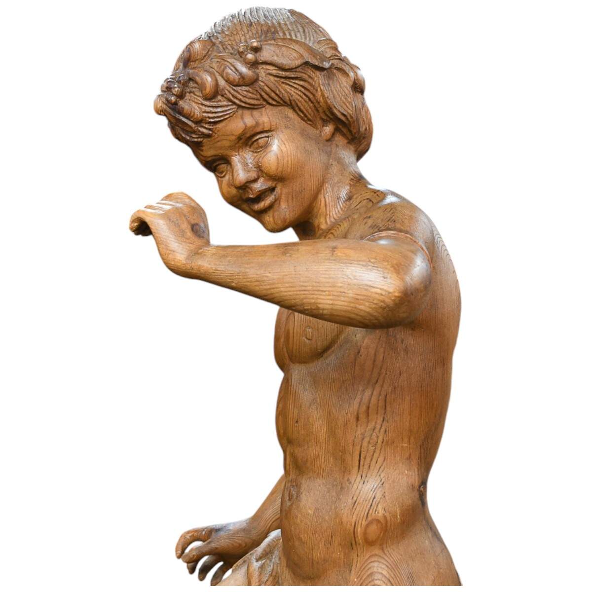 Large Fruitwood Carved Figure of Young Pan-7