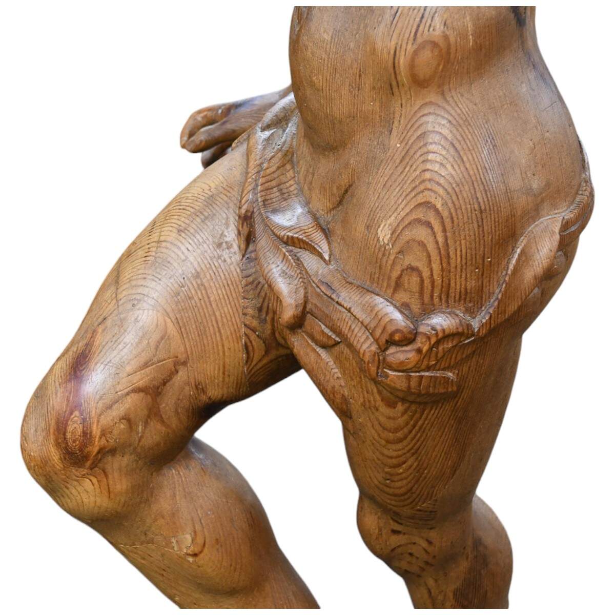 Large Fruitwood Carved Figure of Young Pan-5