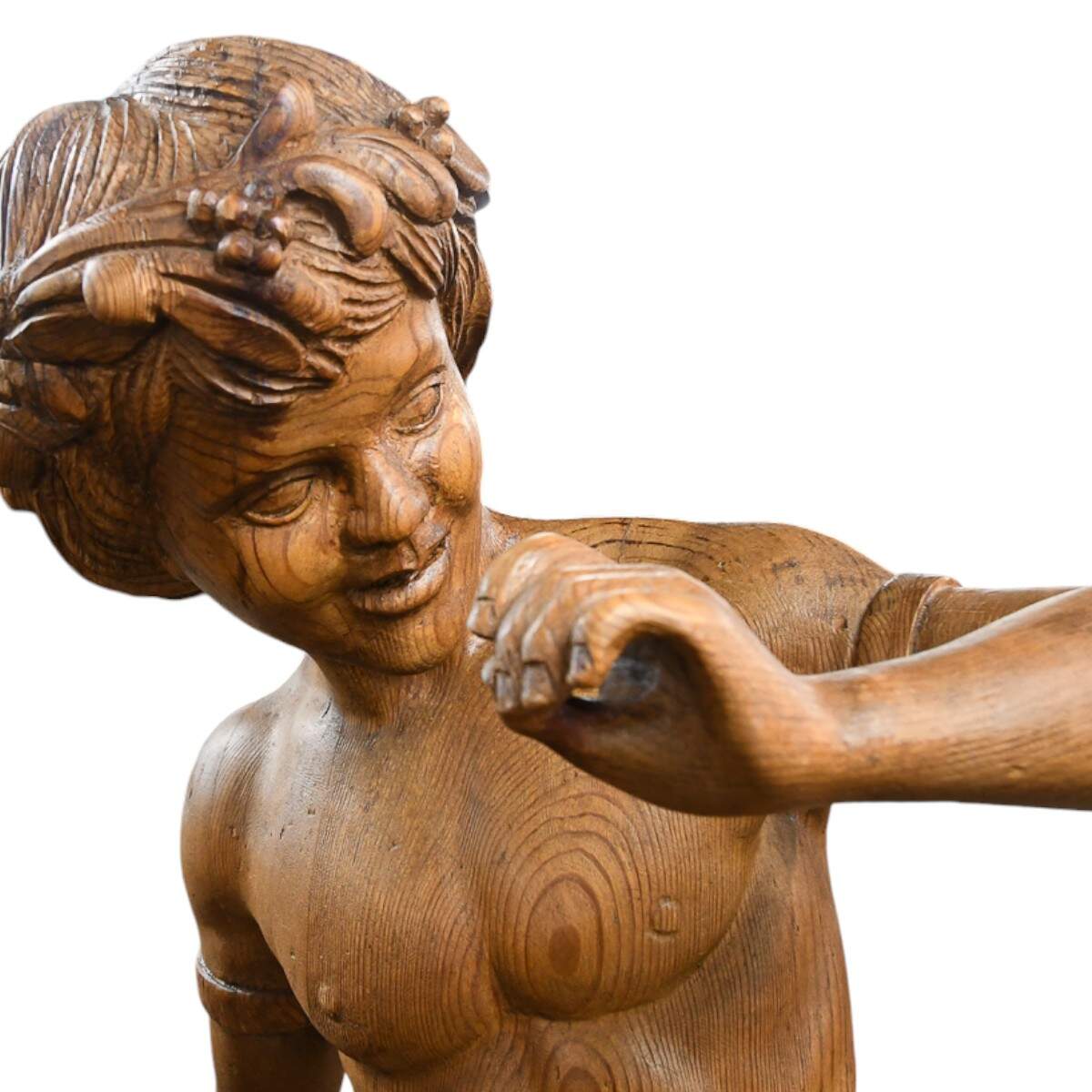 Large Fruitwood Carved Figure of Young Pan-3