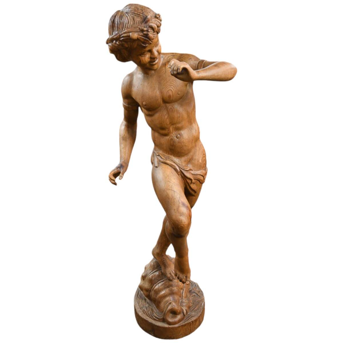Large Fruitwood Carved Figure of Young Pan-2