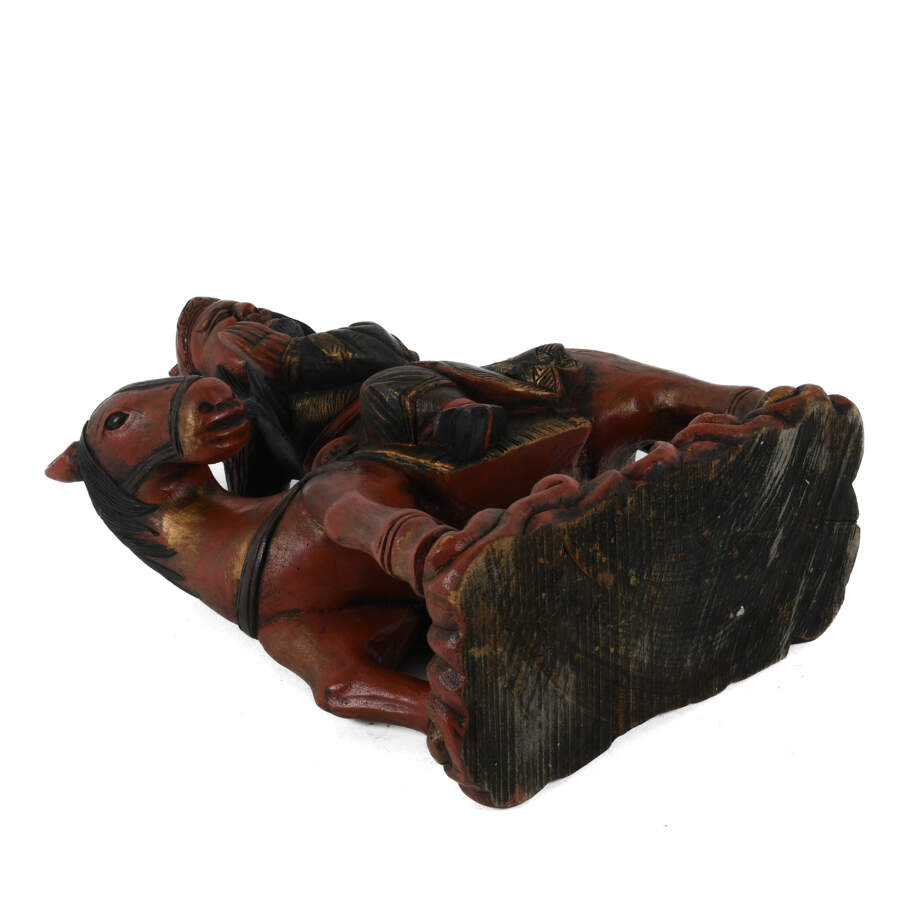 Carved Wood Guan Gong on Horse Sculpture-11