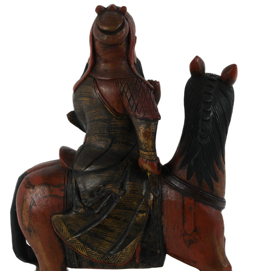 Carved Wood Guan Gong on Horse Sculpture-10