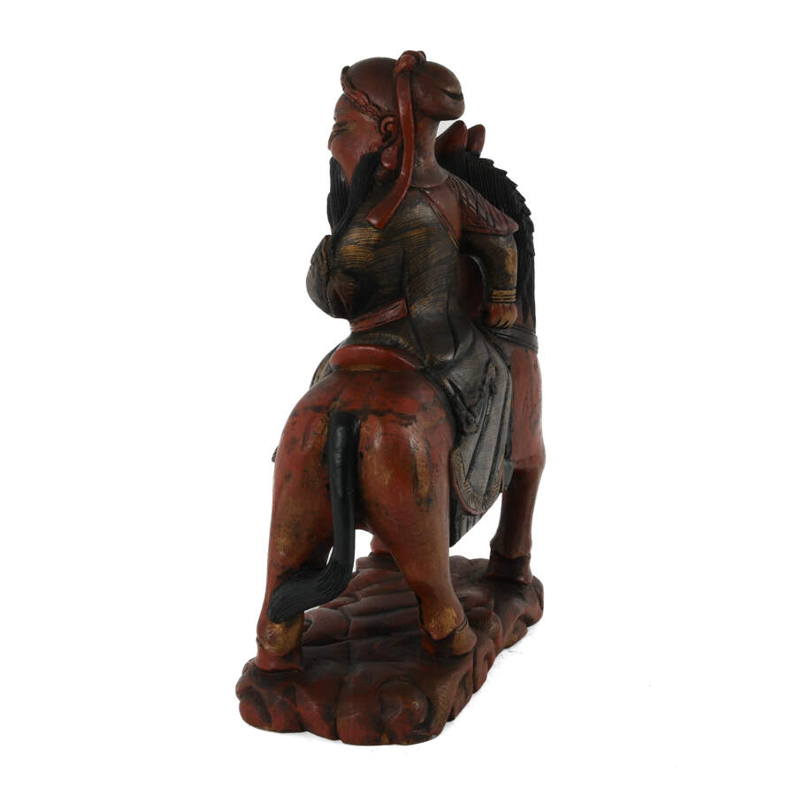 Carved Wood Guan Gong on Horse Sculpture-4