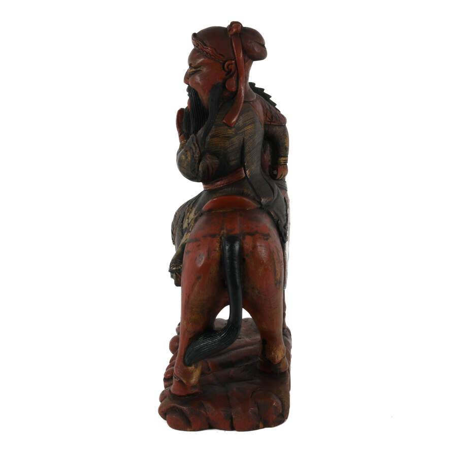 Carved Wood Guan Gong on Horse Sculpture-3