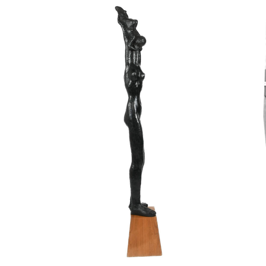 Tall Mother and Child Sculpture on Wood Base-4
