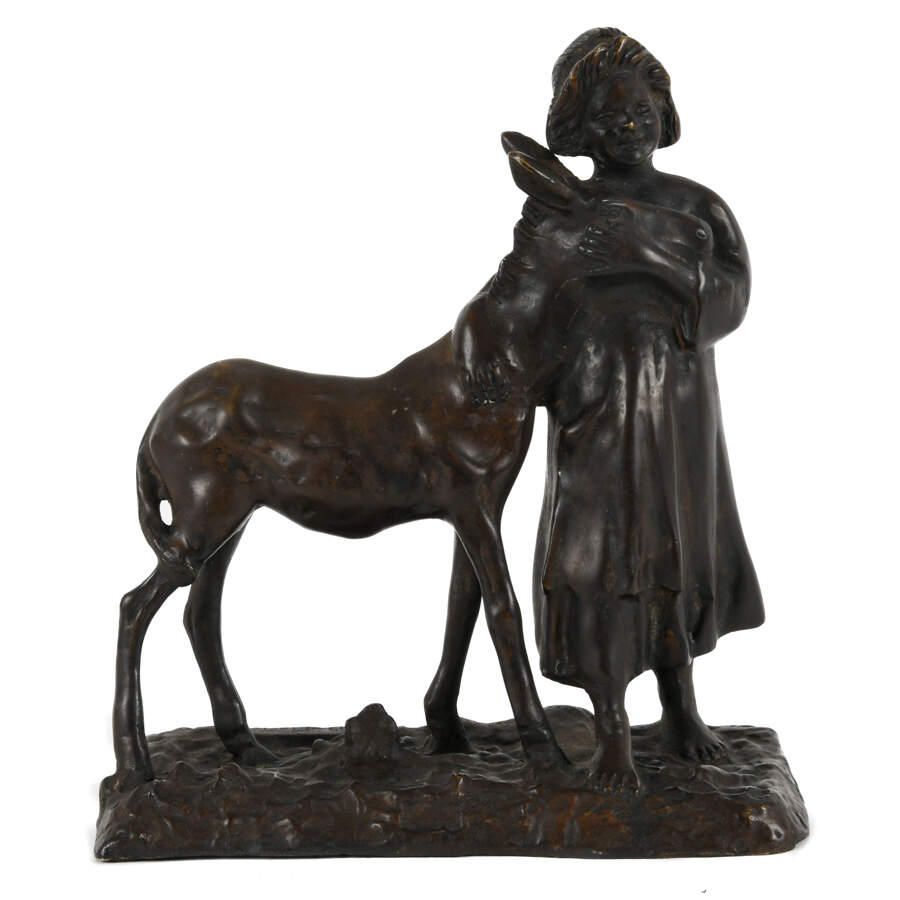 Giovanni De Martino Bronze Village Girl & Donkey-1