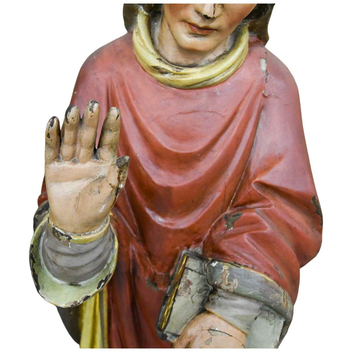 Carved Wooden Polychrome Bishop in Red Robes-7