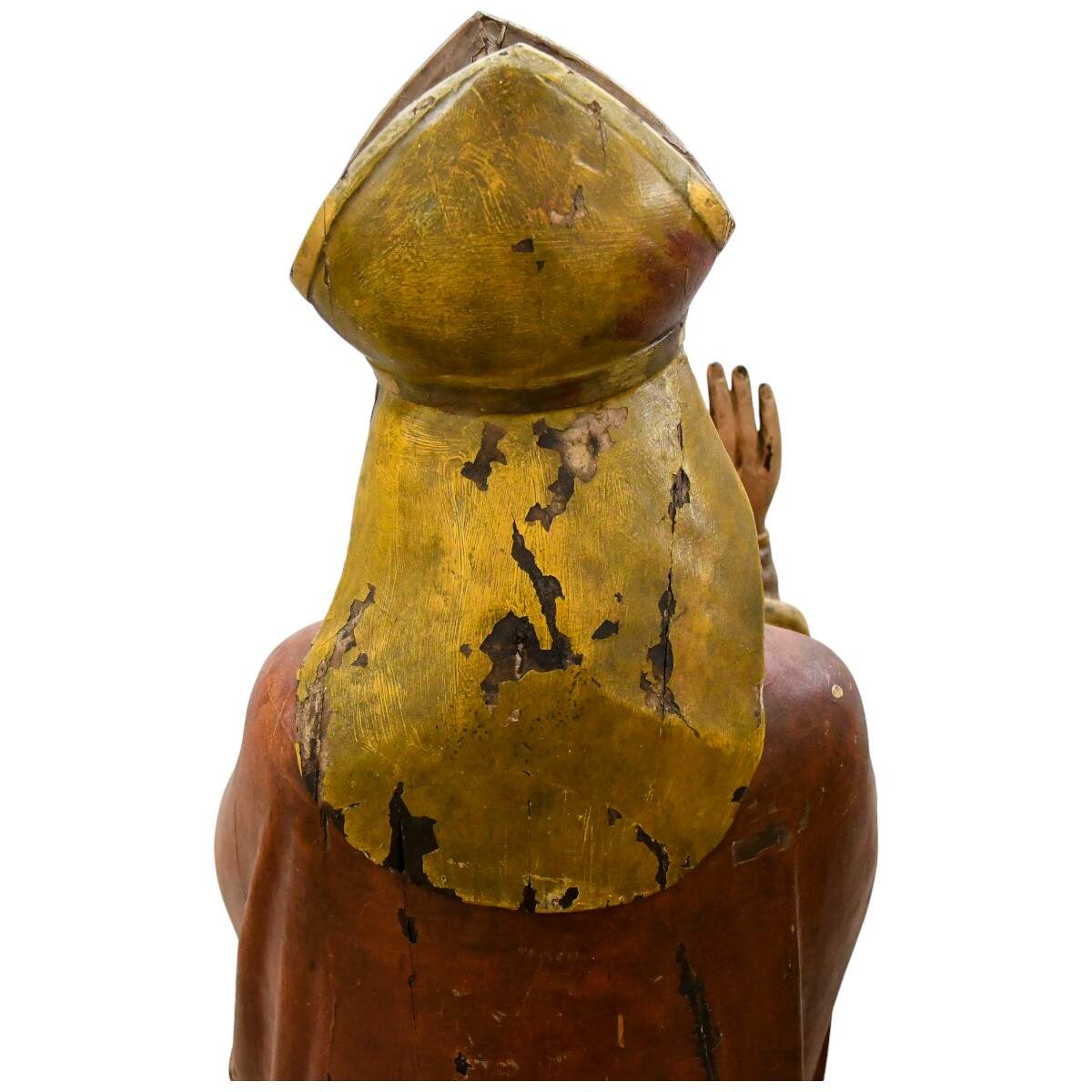 Carved Wooden Polychrome Bishop in Red Robes-5