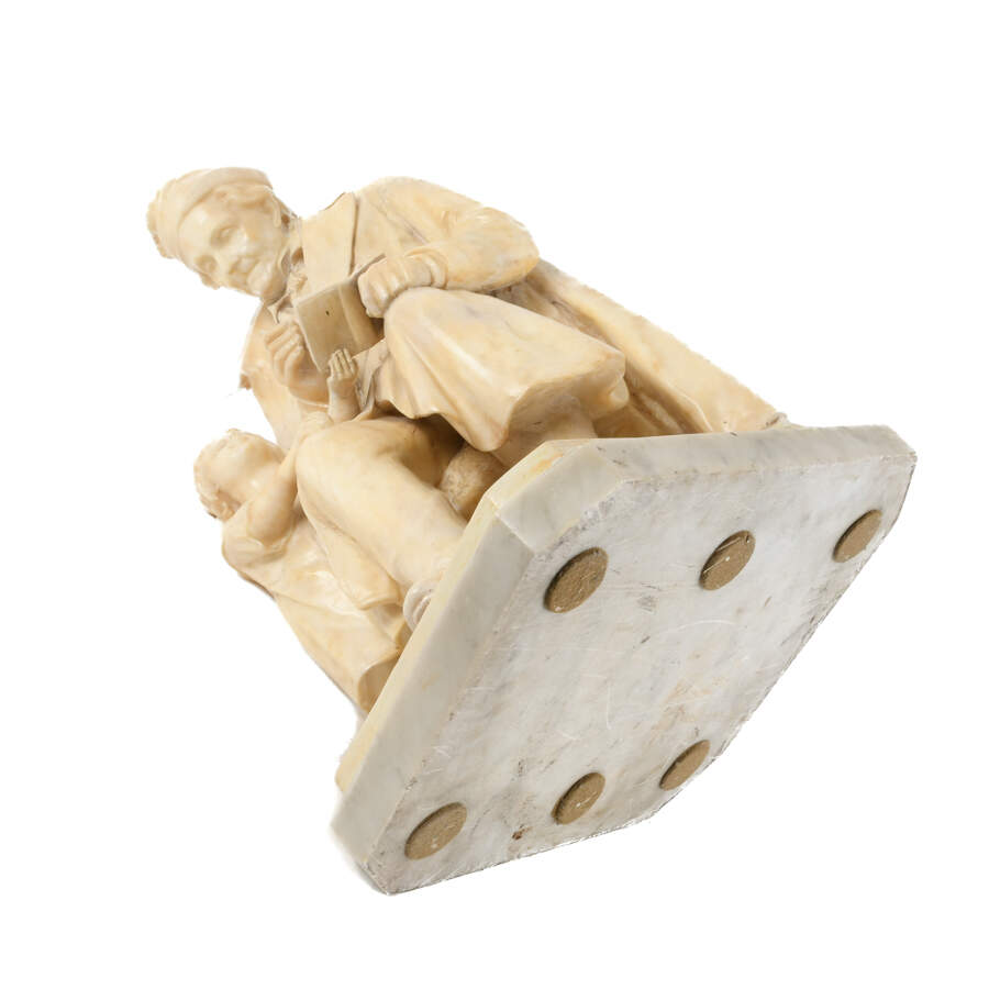 Sitting Man with Child on Marble Base Sculpture-8