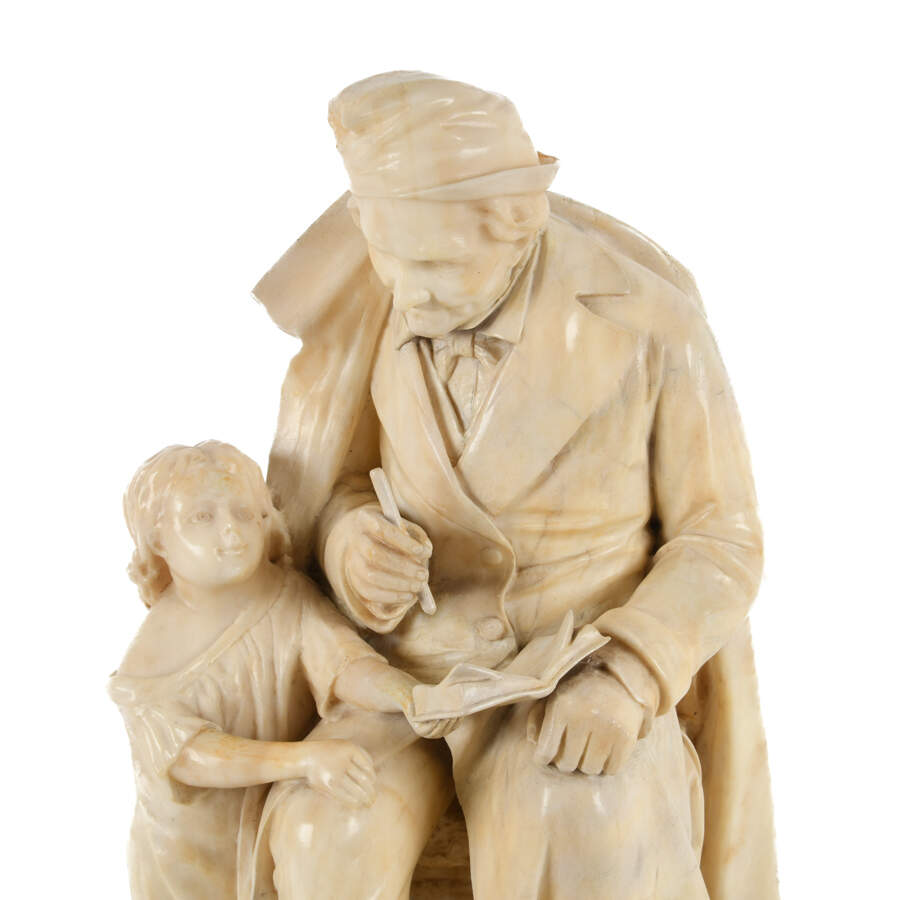 Sitting Man with Child on Marble Base Sculpture-6