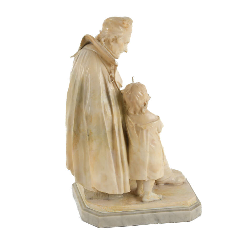 Sitting Man with Child on Marble Base Sculpture-5