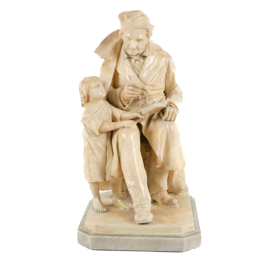 Sitting Man with Child on Marble Base Sculpture-1