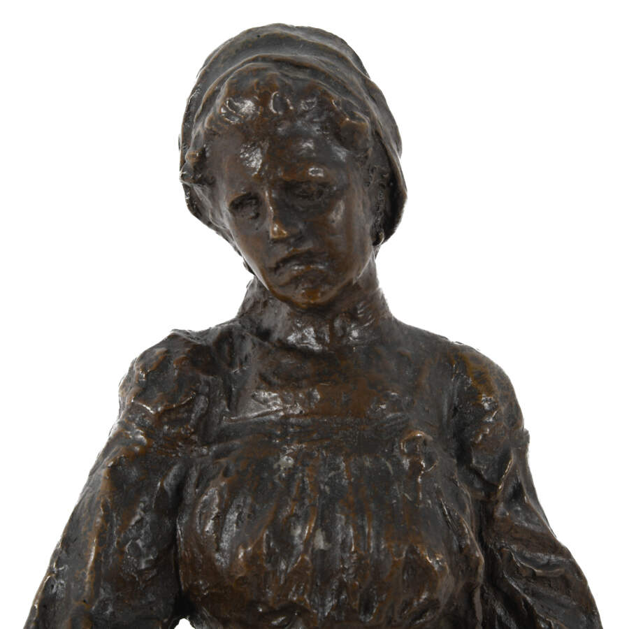 Cesare Biscarra (1866-1973) Bronze European Woman and Goat Statue-2