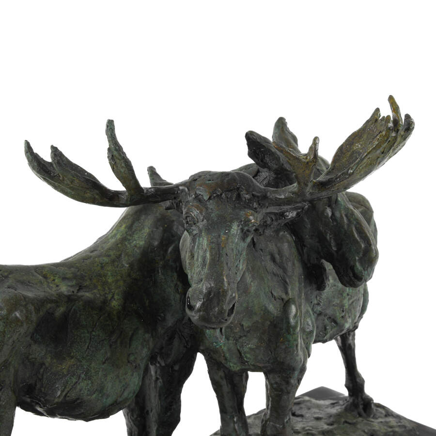 Signed B.C. Zheng Bronze Lost Wax Method Moose Sculpture-7