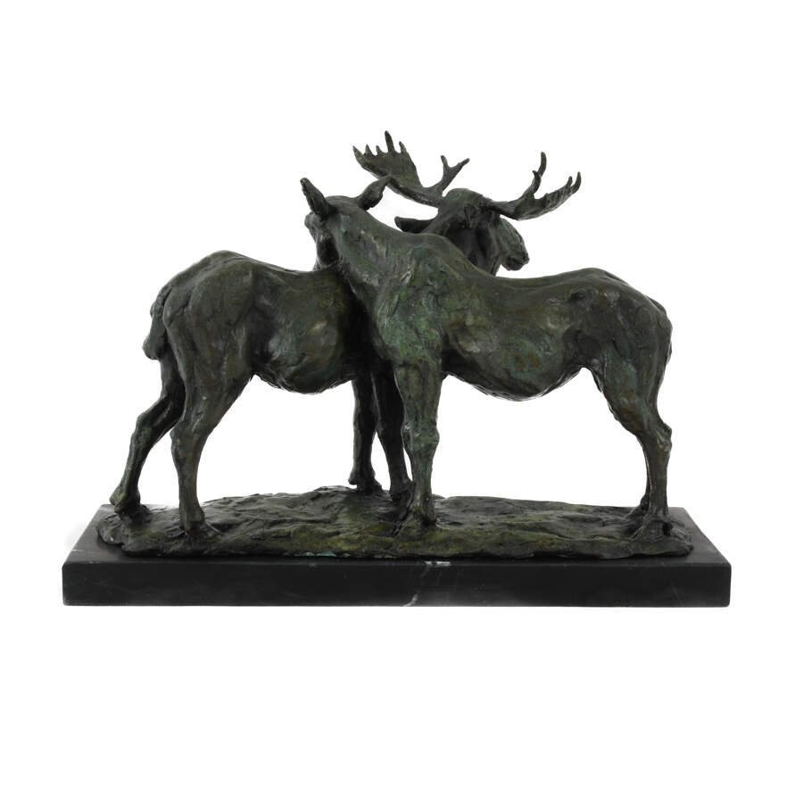 Signed B.C. Zheng Bronze Lost Wax Method Moose Sculpture-5