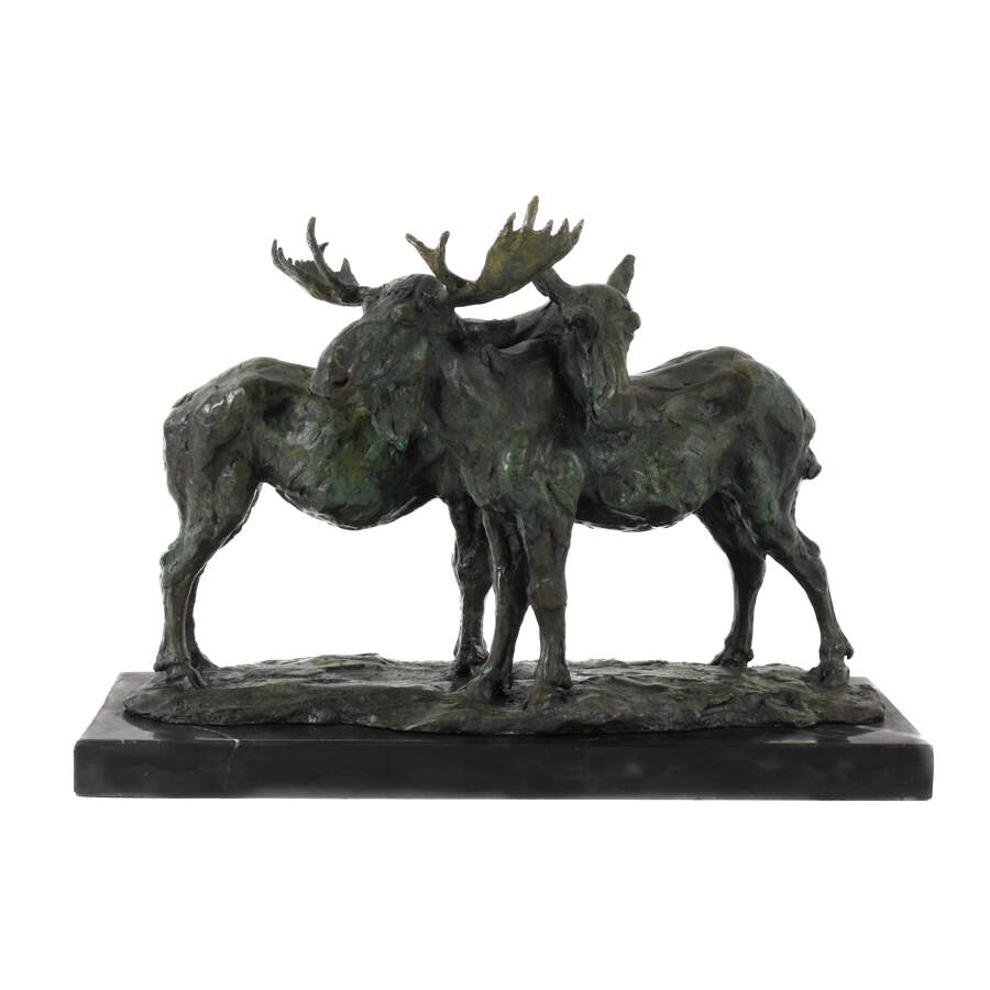 Signed B.C. Zheng Bronze Lost Wax Method Moose Sculpture-1