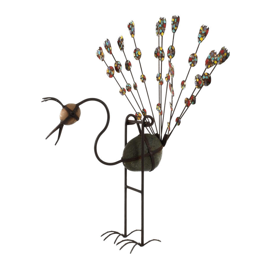 Large Metal and Rock Decorated Rocking Peacock Sculpture-3